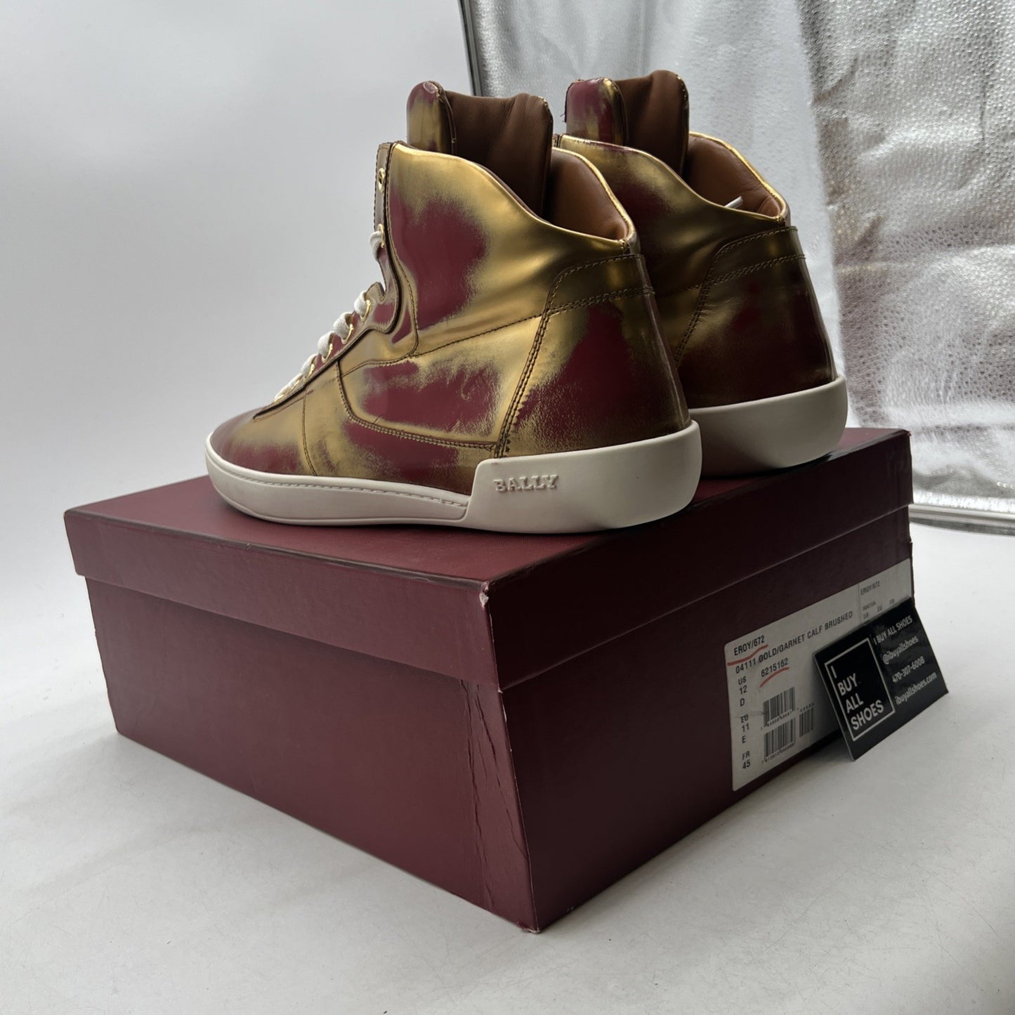 Size 12D - Bally Mens Eroy Red / Gold Patten Leather High Tops Sneakers