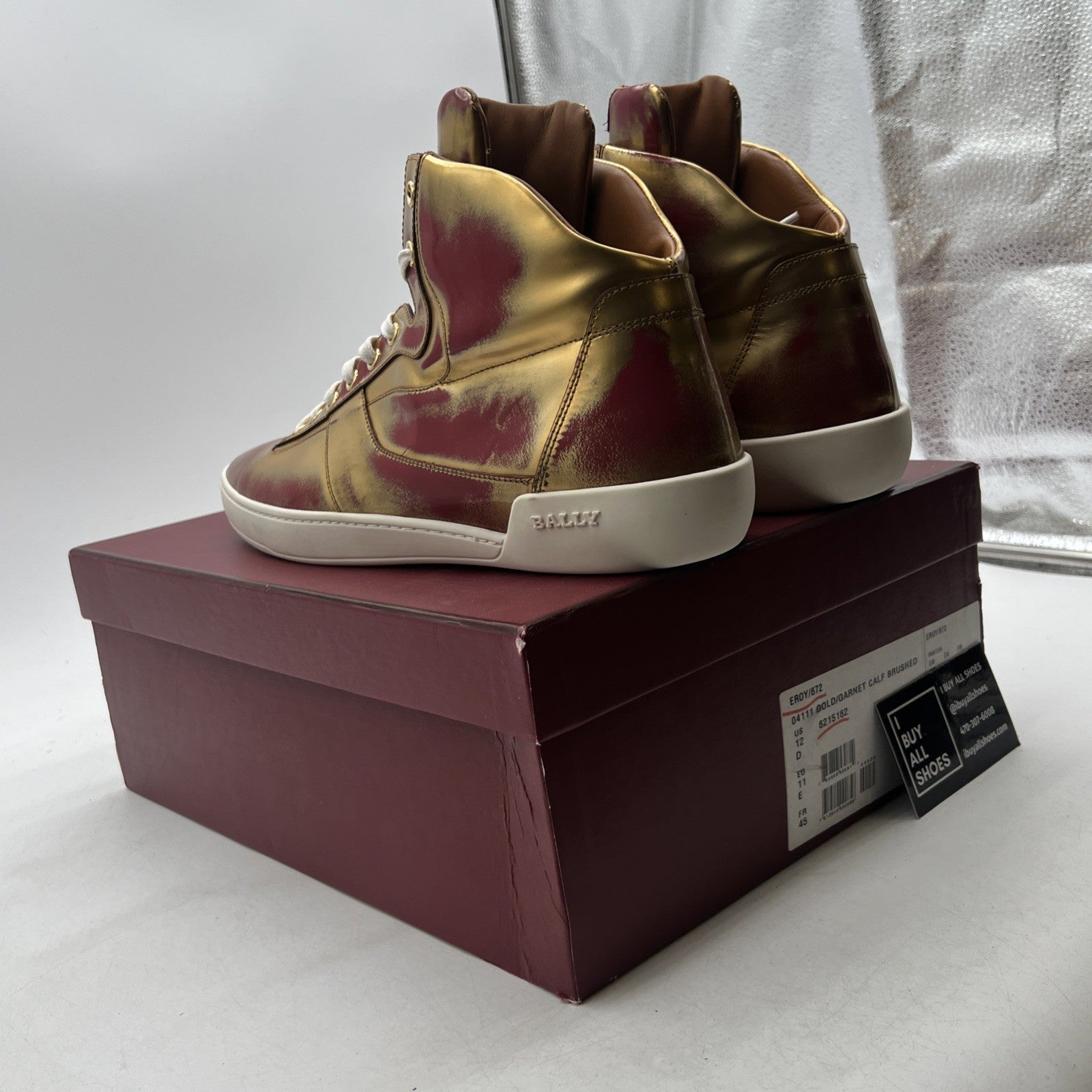 Size 12D - Bally Mens Eroy Red / Gold Patten Leather High Tops Sneakers