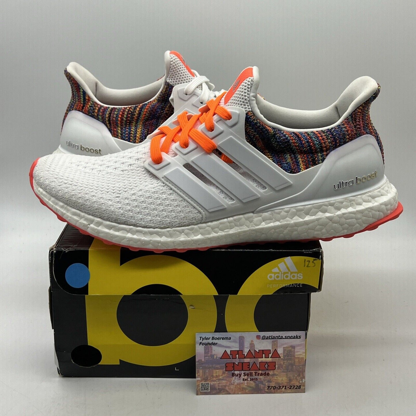 Sz 9.5 - Adidas Mi Adidas UltraBoost White Multicolored Rainbow (BY1756)