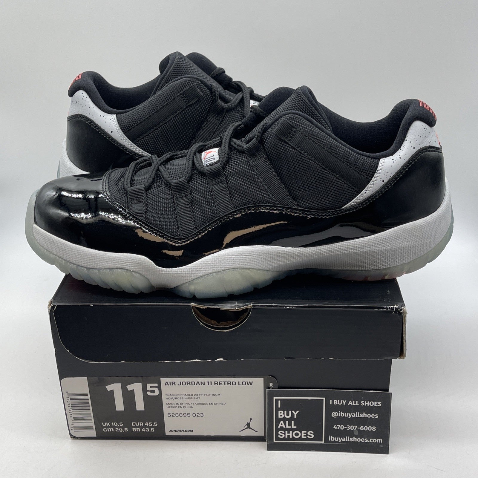 Size 11.5 - Air Jordan 11 Retro Low Infrared 23 Black Grey Leather (528895-023)