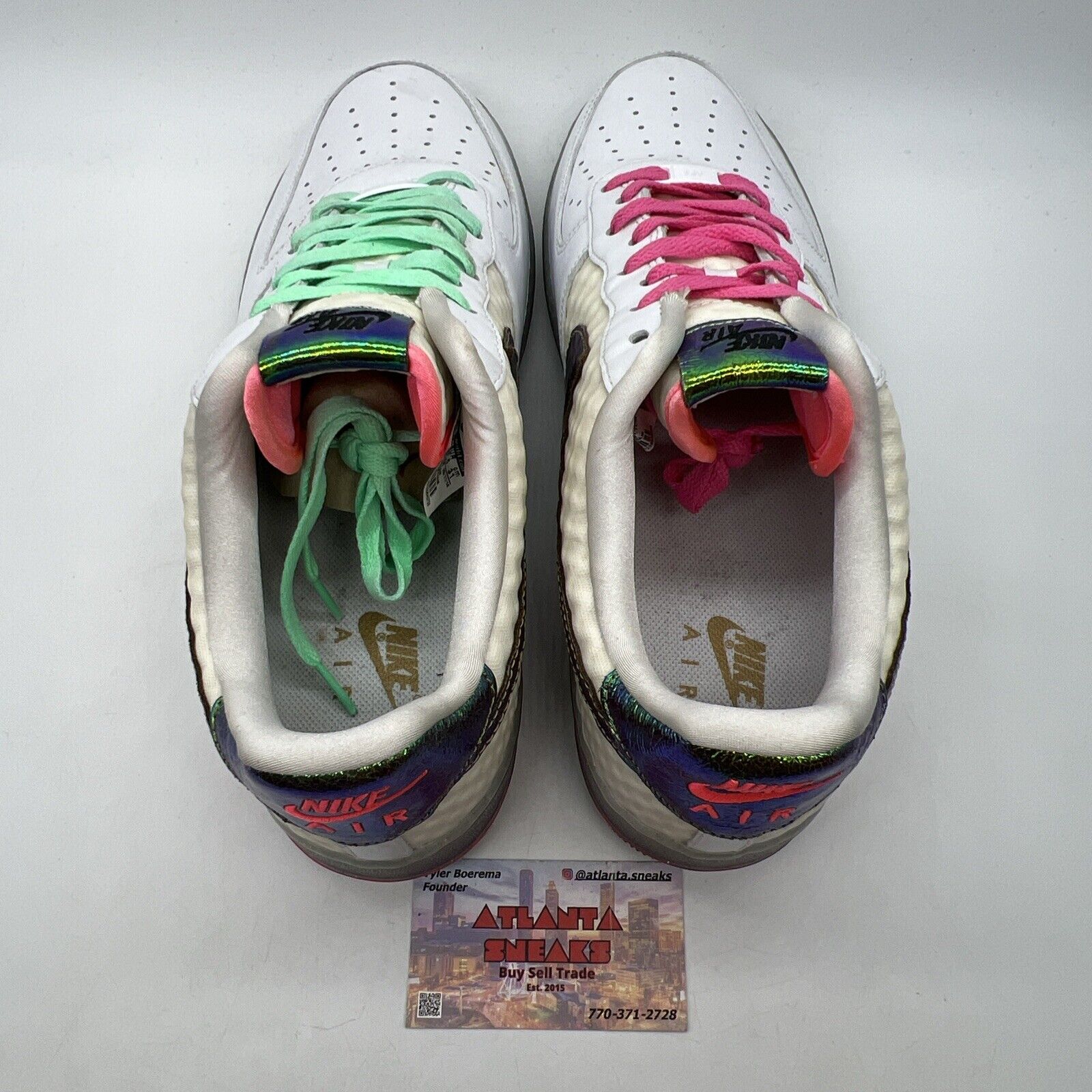 Size 13 - Nike Air Force 1 Premium Low White Leather Green Pink (573974-100)