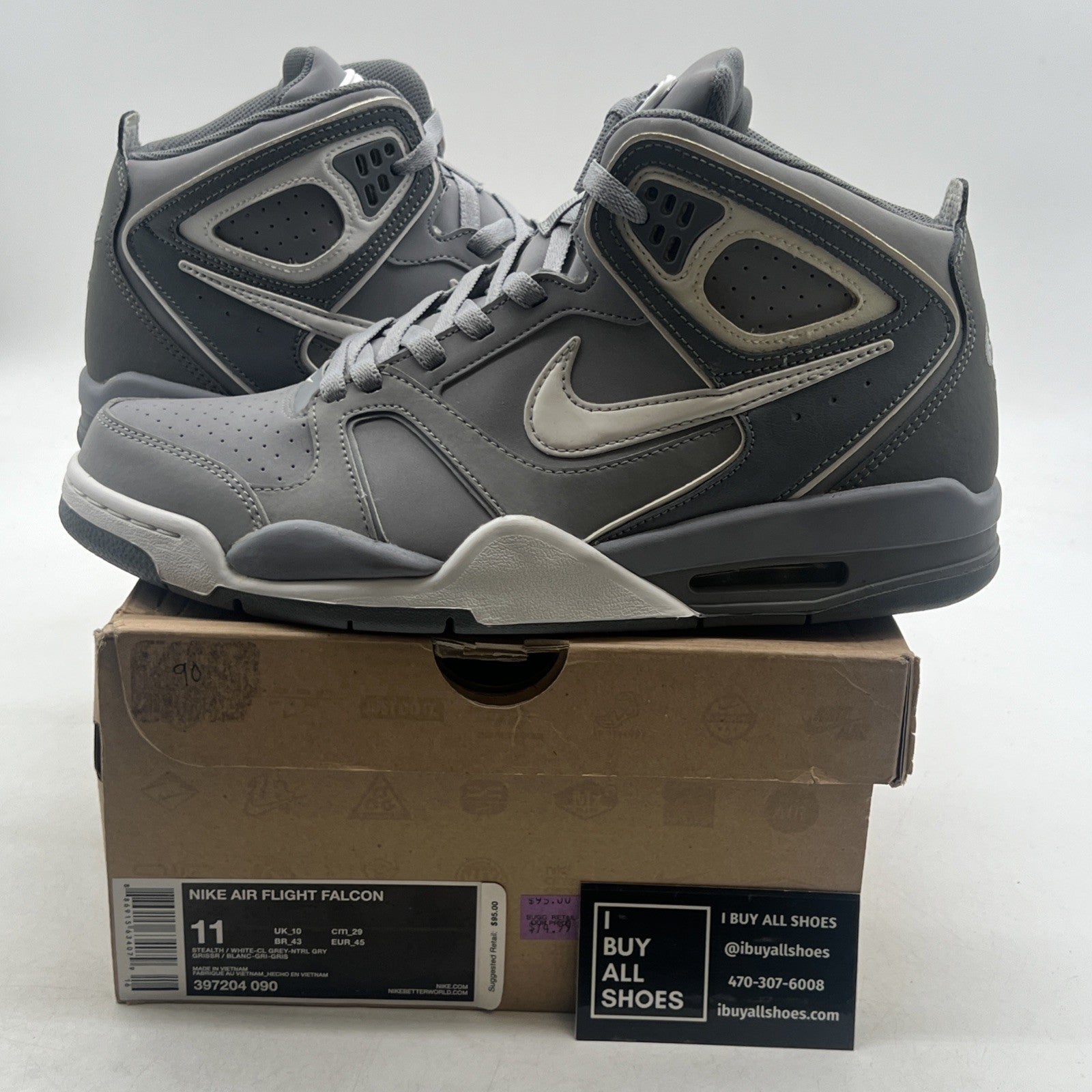 Size 11 - Nike Air Flight Gray white Trim Basketball Sports Men's (397204-090)