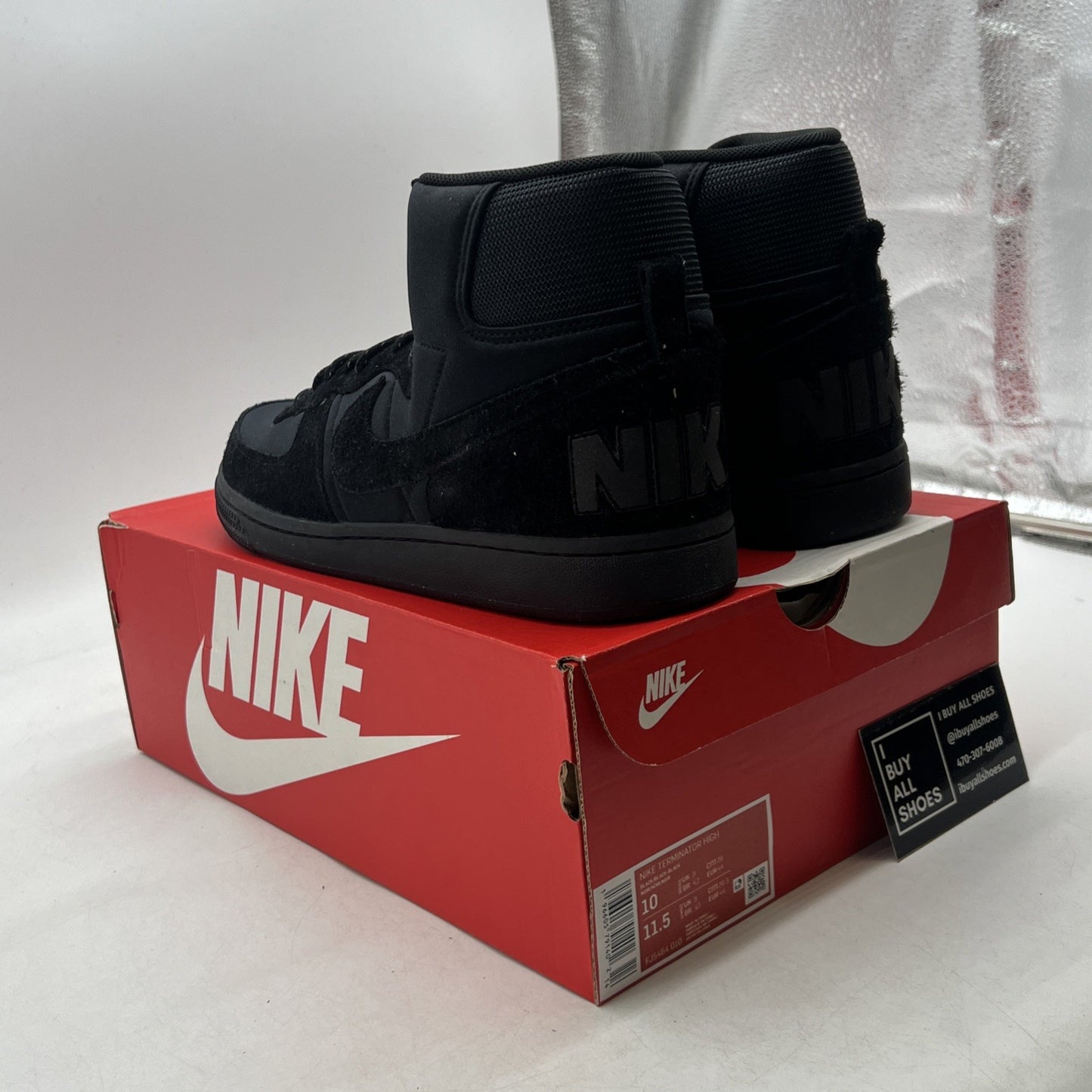 Size 10 - Nike Terminator High Boot Shoe Triple Black Sneaker (FJ5464-010)