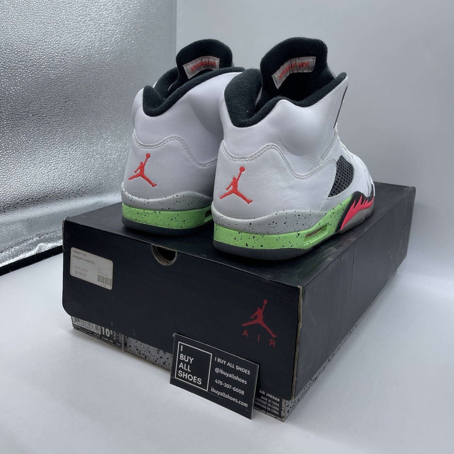 Size 10.5 - Air Jordan 5 Retro Pro Stars White Black Green Leather (136027-115)