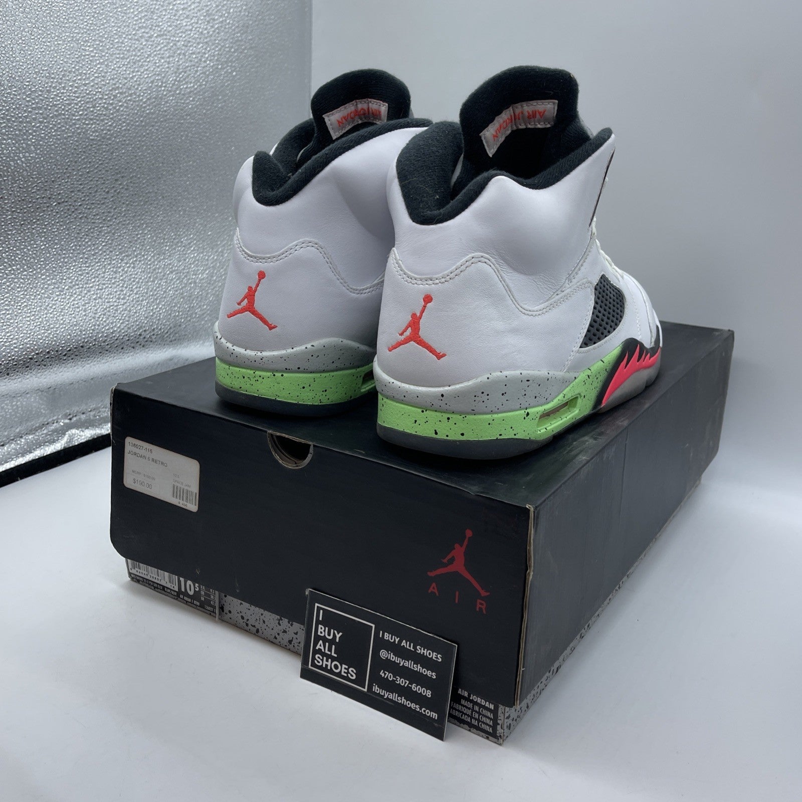 Size 10.5 - Air Jordan 5 Retro Pro Stars White Black Green Leather (136027-115)