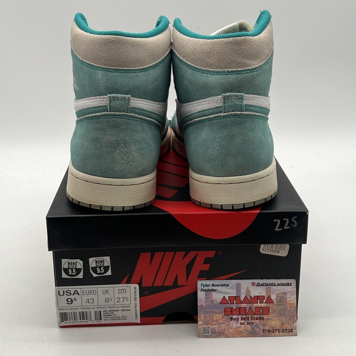 Size 9.5 - Jordan 1 Retro OG High Turbo Green White Leather Suede (555088-311)