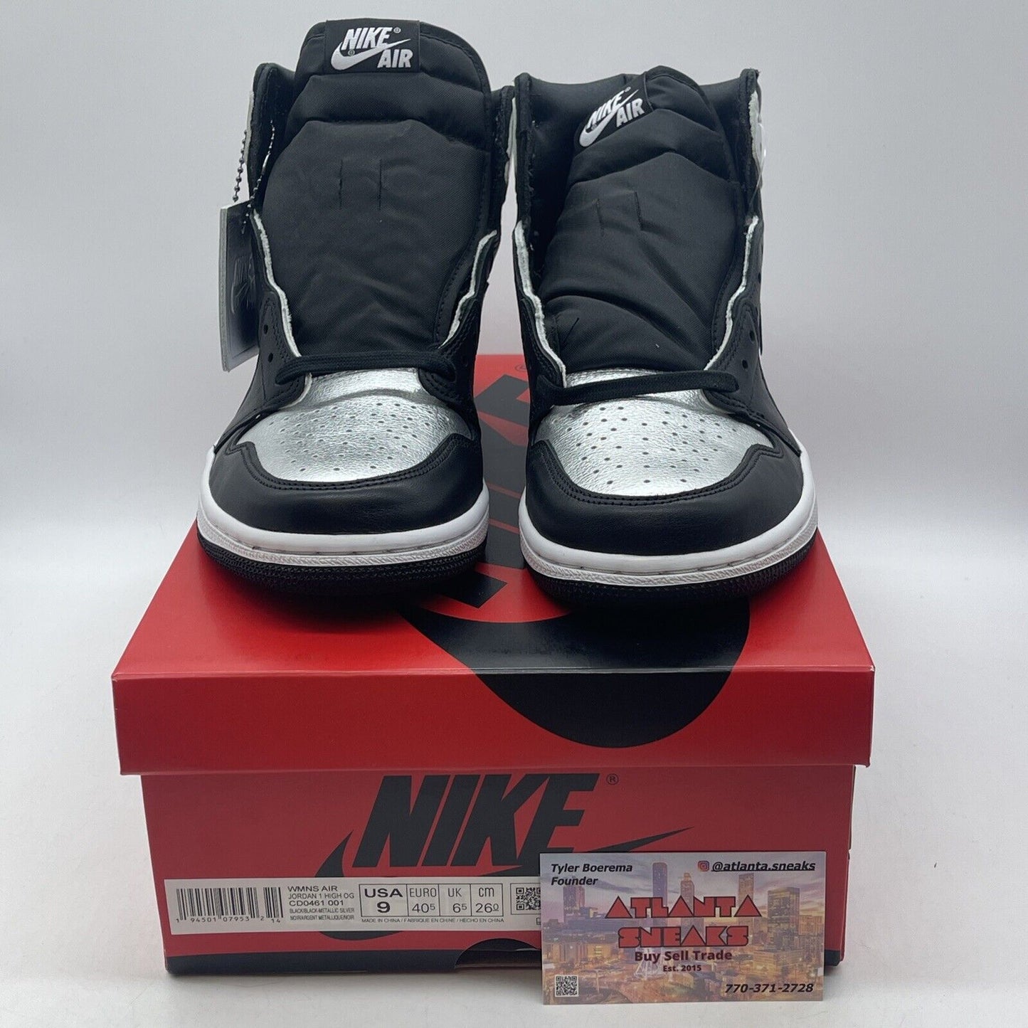 Size 9 - Jordan 1 High OG Metallic Silver White Black Leather (CD0461-001)