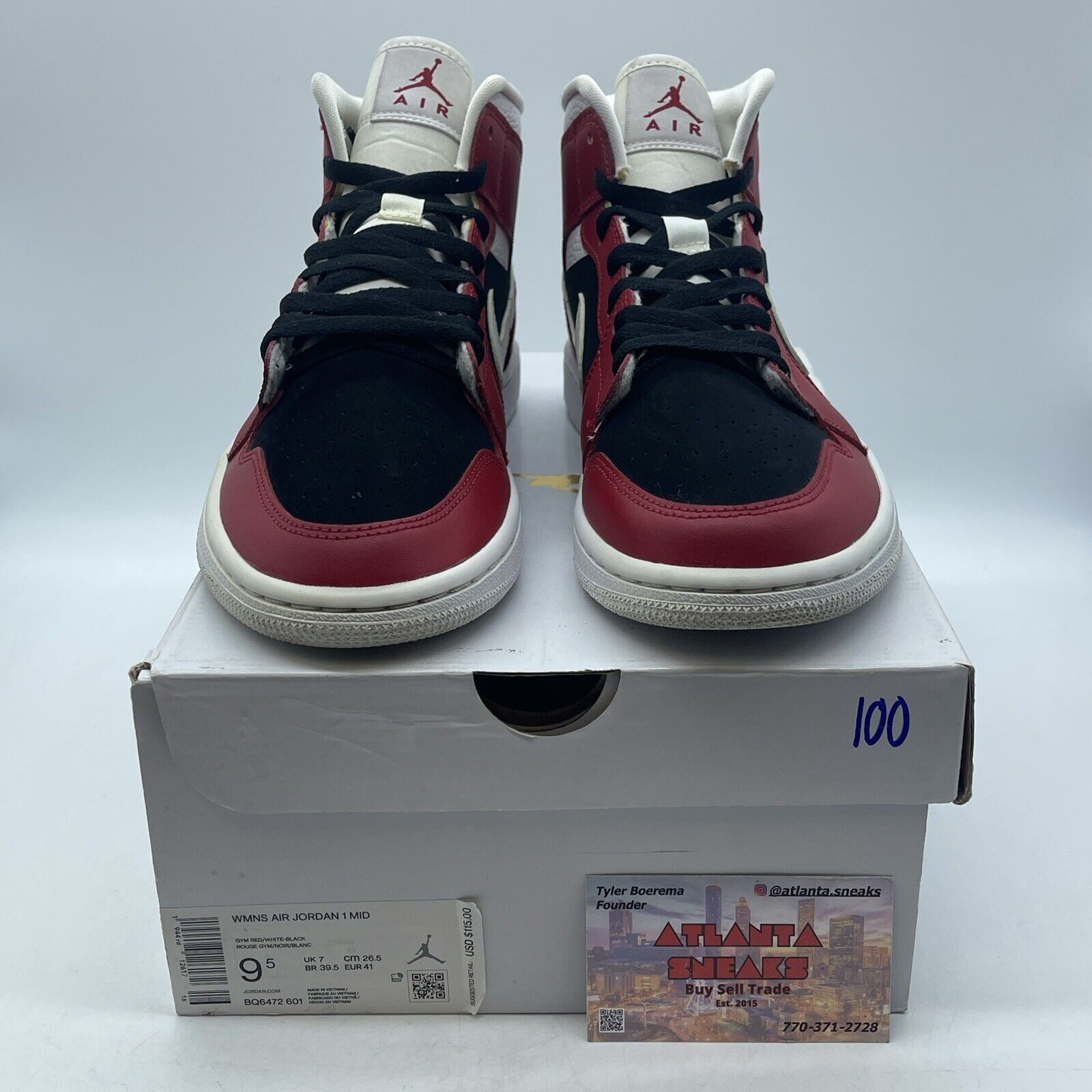 Size 9.5W- Air Jordan 1 Mid Gym Red Black White Suede Leather (BQ6472-601)