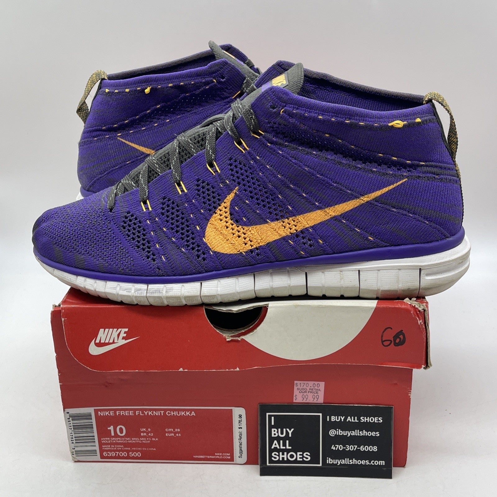 Size 10 - Nike Free Flyknit Chukka Hyper Grape (639700-500)
