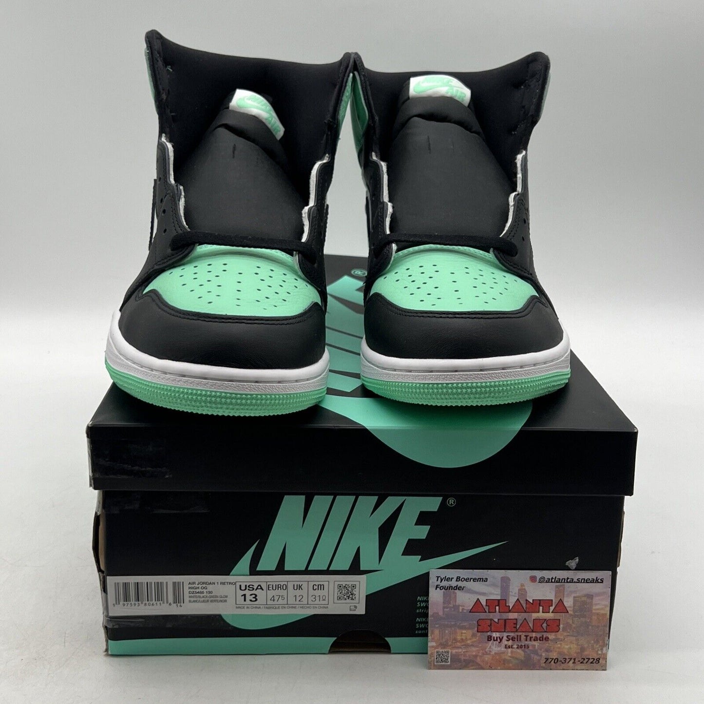 Size 13 - Air Jordan 1 Retro OG High Green Glow White Black Leather.(DZ5495-130)