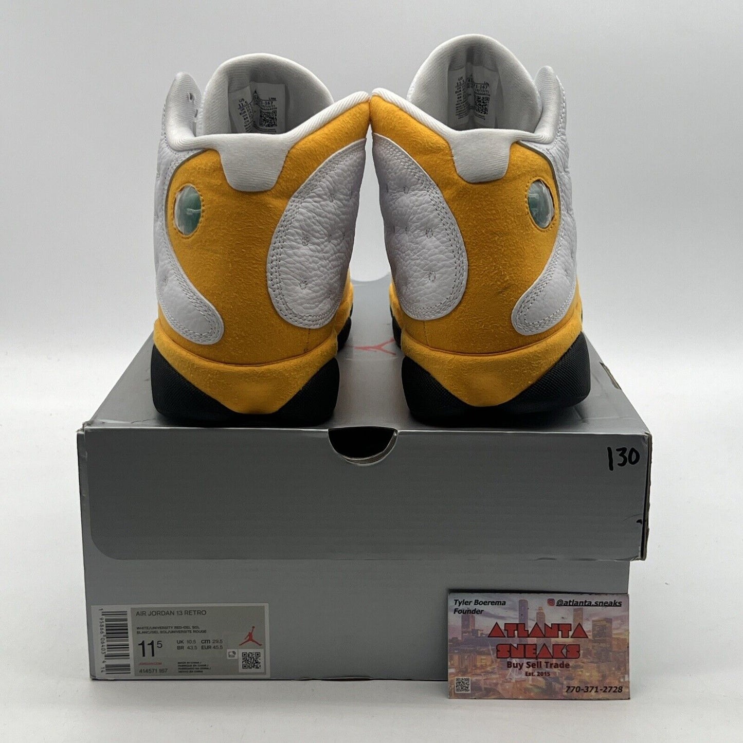 Size 11.5 - Jordan 13 Del Sol 2022 Black White Yellow Suede Leather (414571-167)