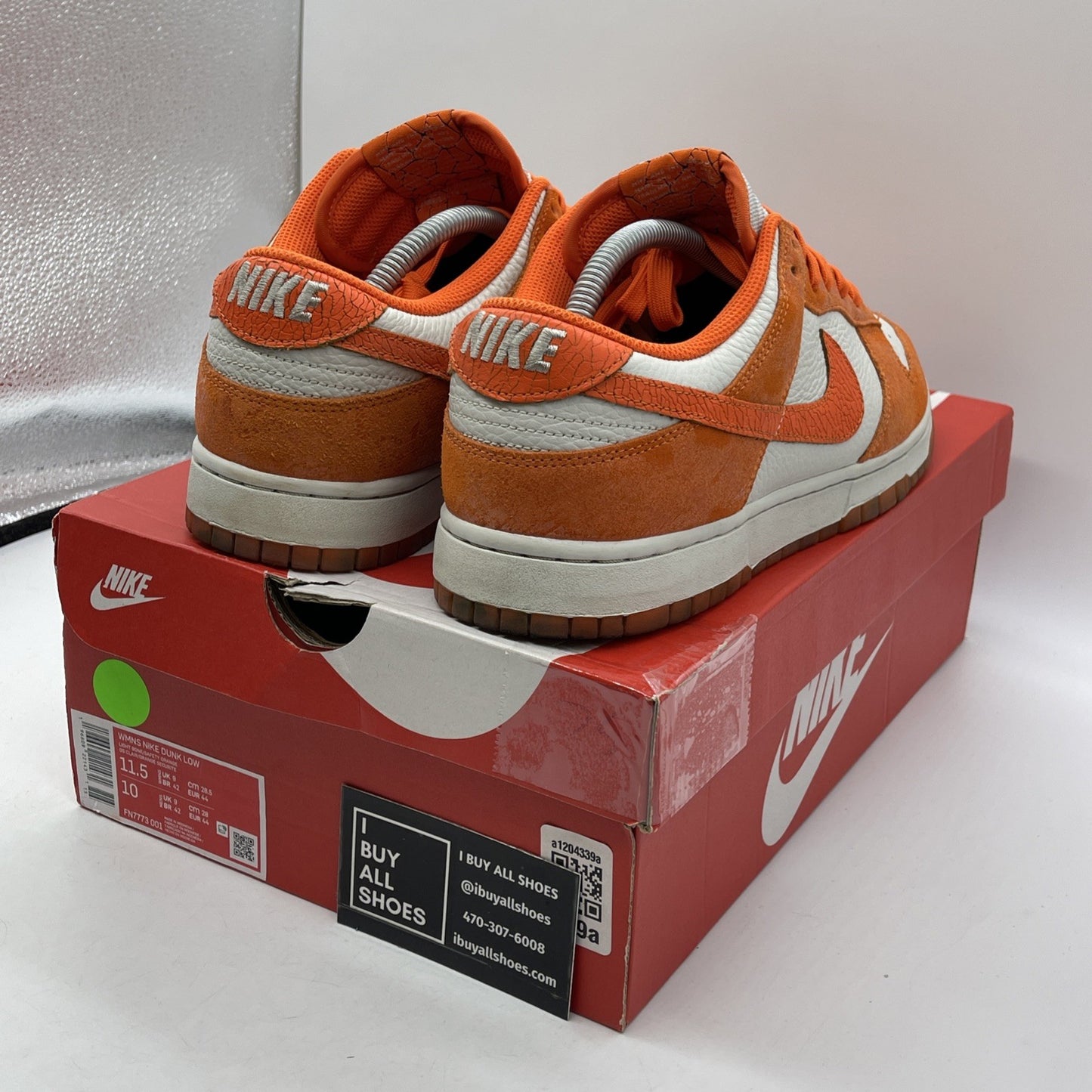 Size 11.5W - Nike Dunk Low Cracked Orange White Suede Leather (FN7773-001)