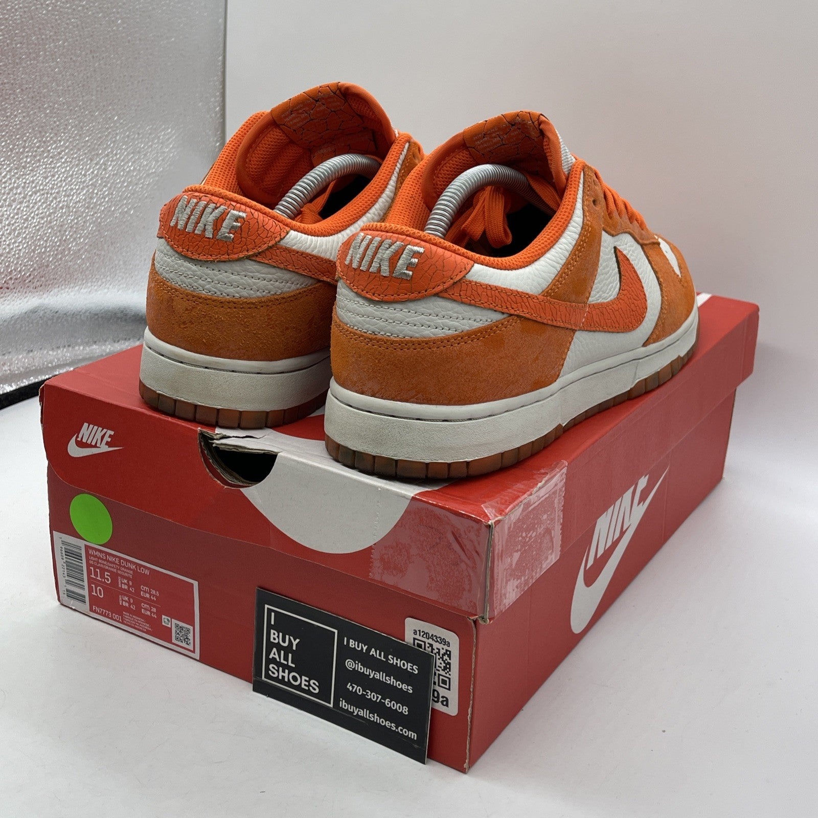 Size 11.5W - Nike Dunk Low Cracked Orange White Suede Leather (FN7773-001)