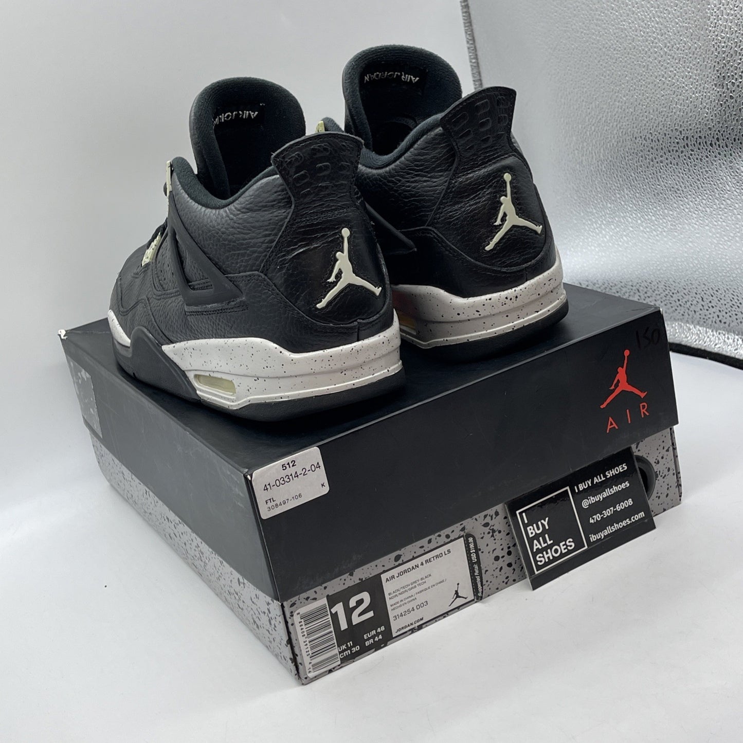 Size 12 - Jordan 4 Retro LS oreo 2015 Black Grey Leather (314254-003)