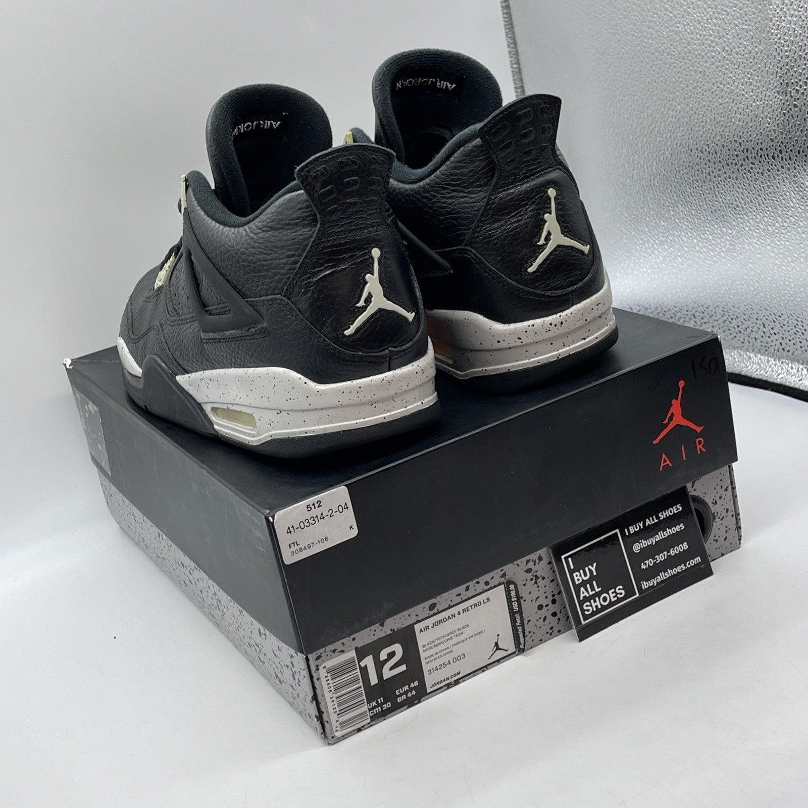 Size 12 - Jordan 4 Retro LS oreo 2015 Black Grey Leather (314254-003)