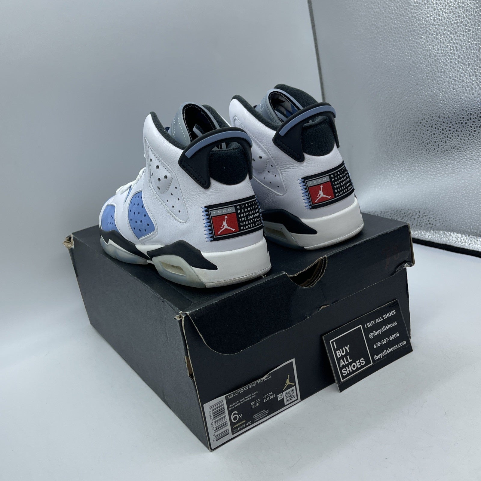 Size 6Y - Air Jordan 6 Retro Mid UNC Home Blue White Suede Leather (384665-410)