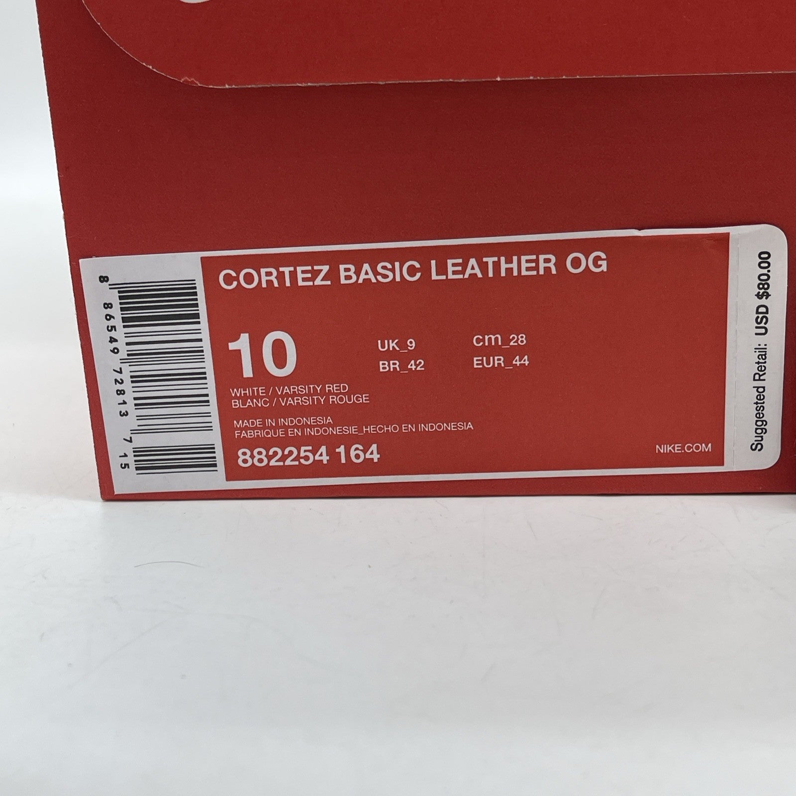 Size 10 - Nike Cortez Basic Leather OG Forrest Gump White Leather (882254-164)