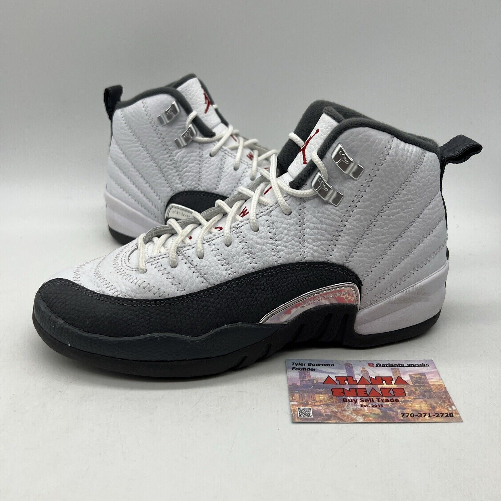 Size 6.5Y - Air Jordan 12 Retro Dark Grey White Leather Silver (153265-160)