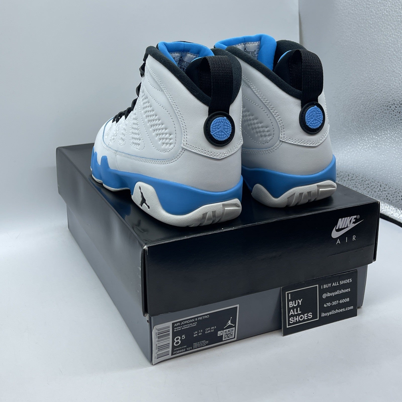 Size 8.5 - Air Jordan 9 Retro 2024 Powder Blue White Leather (FQ8992-101)