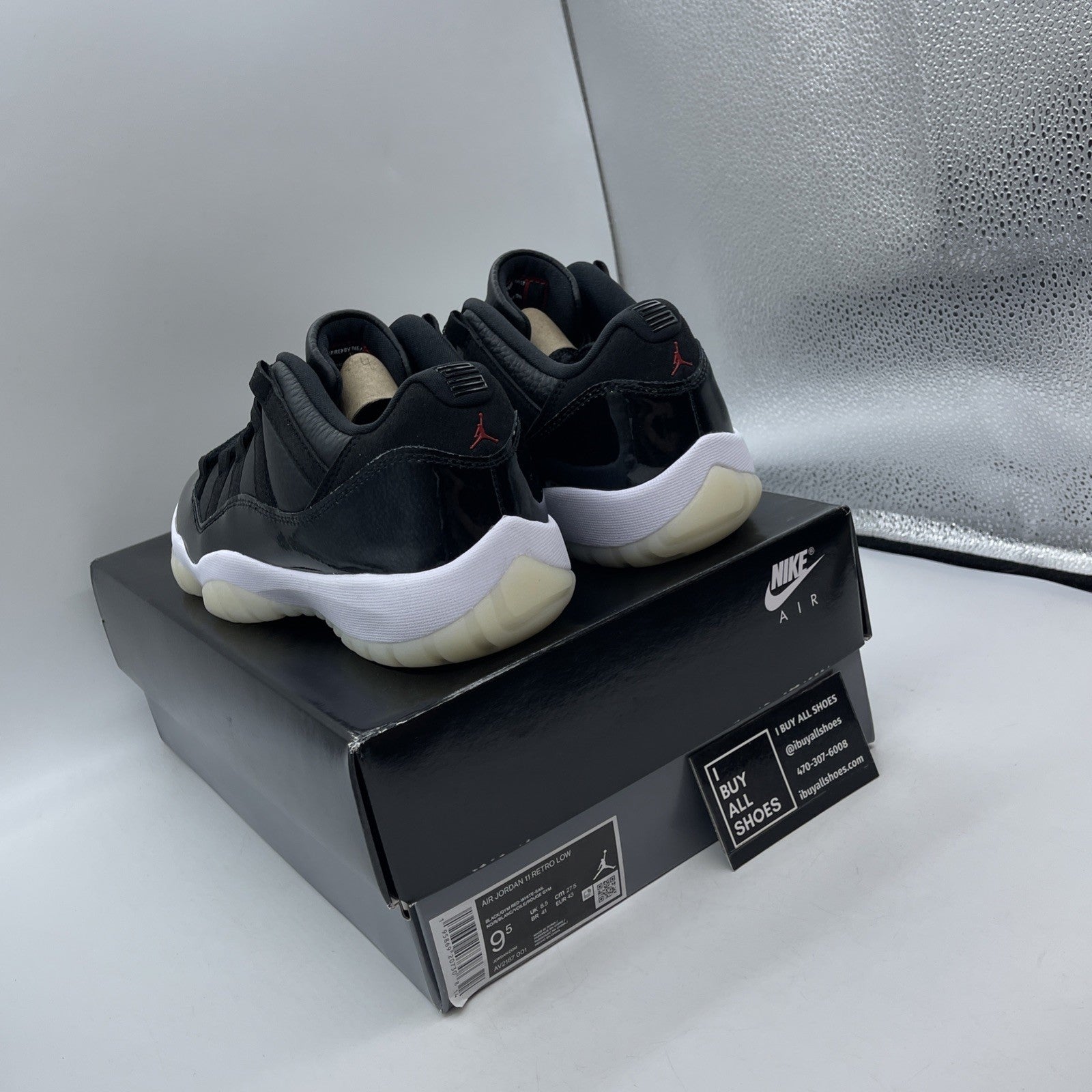 Size 9.5 - Air Jordan 11 Retro Low 72-10 Black Leather (AV2187-001)