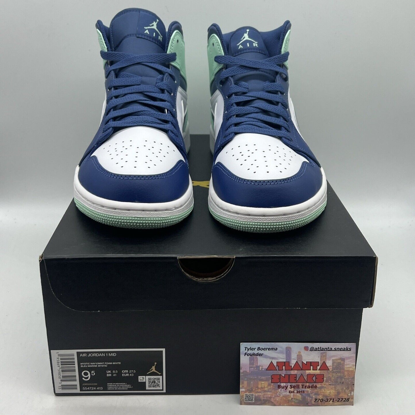 Size 9.5 - Jordan 1 Mid Blue Mint 2022 Brand New Og All