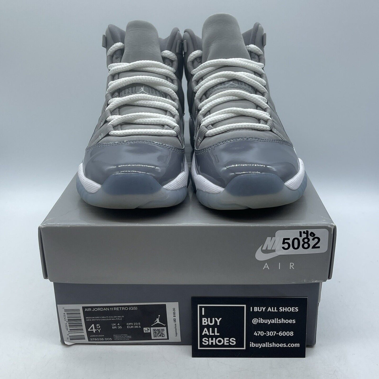 Size 4.5Y- Jordan 11 Retro High Cool Grey White Suede Leather (378038-005)