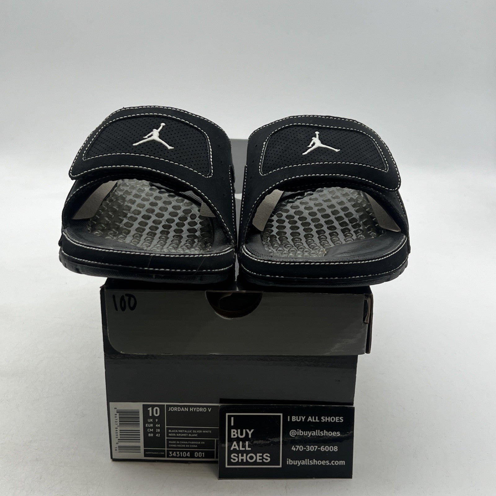 Size 10 - Air Jordan Hydro Slides Retro 4 Black Cat Mens (343104-001)