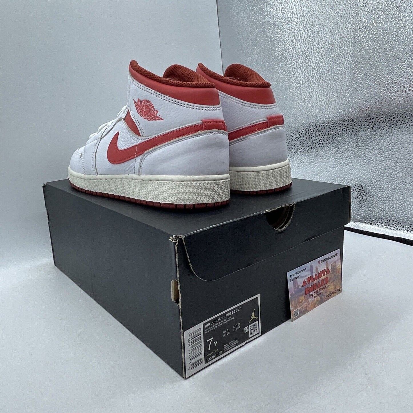 Size 7Y - Air Jordan 1 Mid White Dune Red White Red Leather (FJ3464-160)