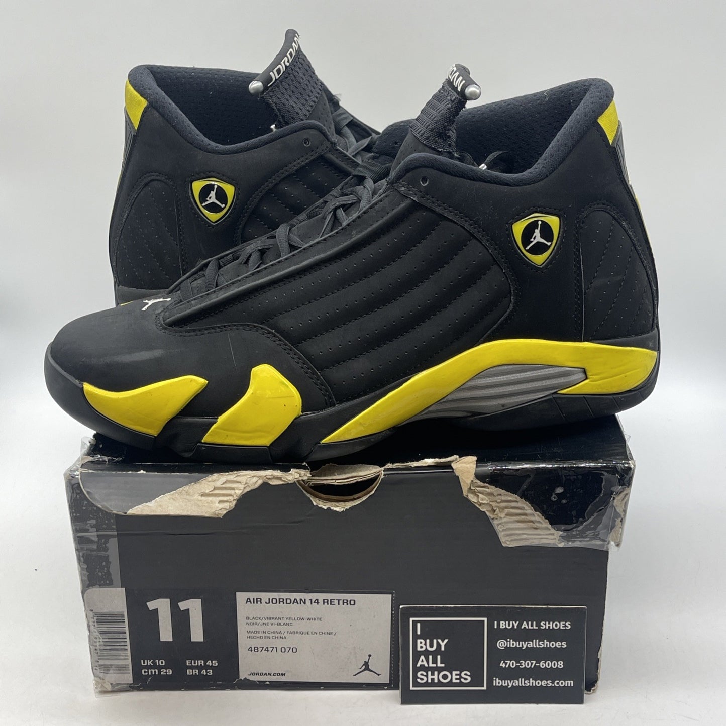 Size 11 - Air Jordan 14 Retro Thunder Black Yellow Suede (487471-070)