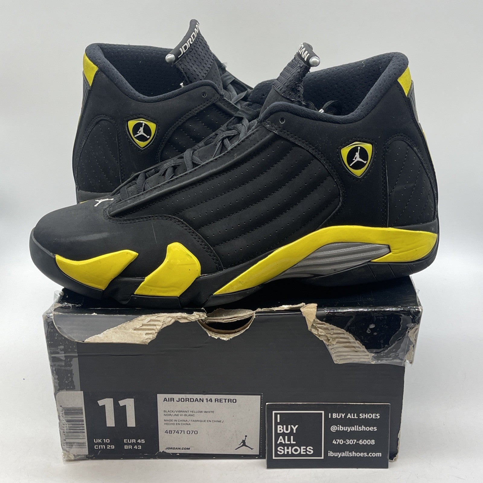 Size 11 - Air Jordan 14 Retro Thunder Black Yellow Suede (487471-070)