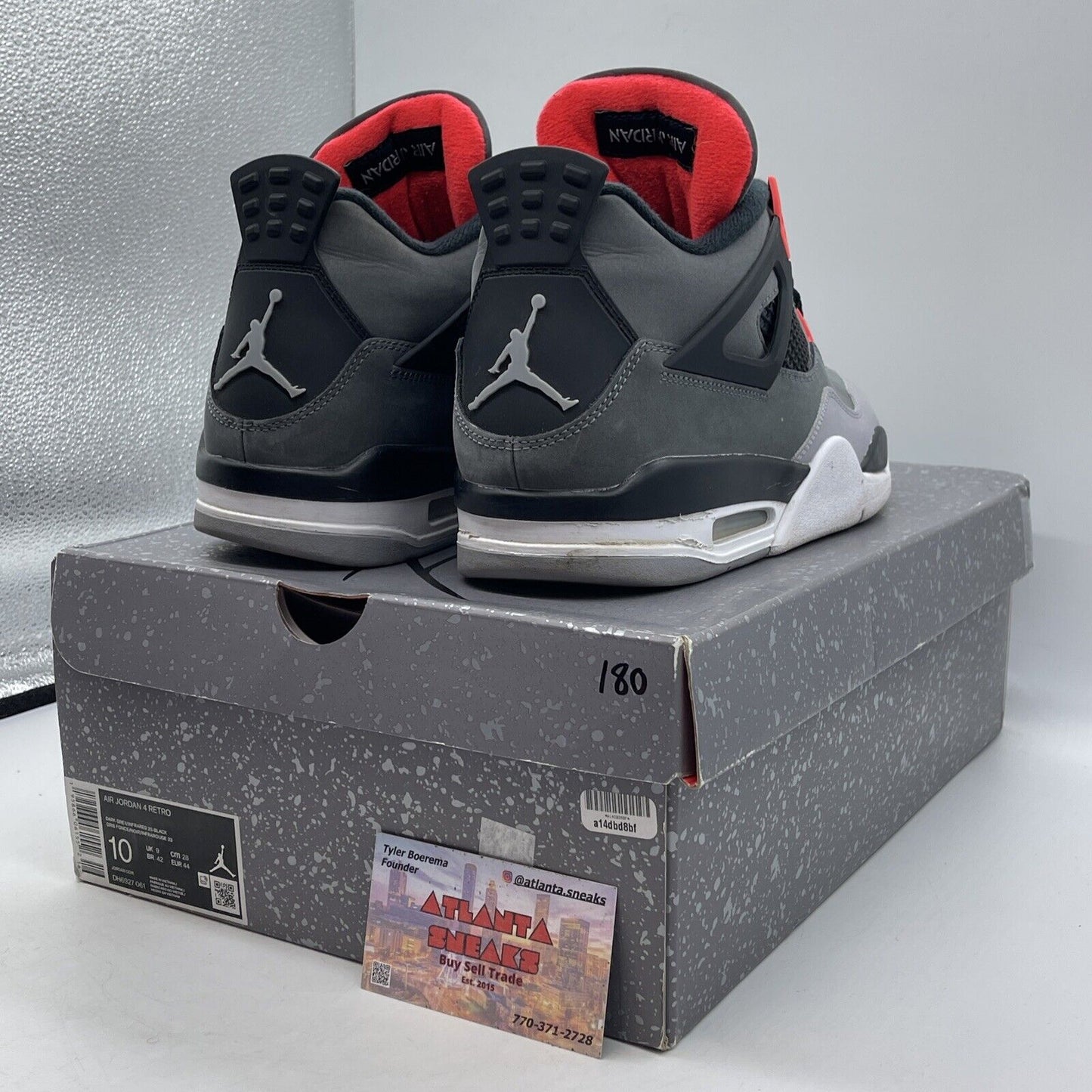 Size 10 - Jordan 4 Retro Mid Infrared White Grey Black White Suede (DH6927-061)