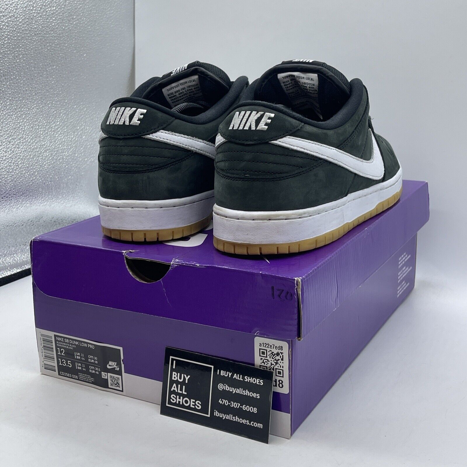 Size 12 - Nike Dunk Low SB Black Gum White Suede Leather (CD2563-006)
