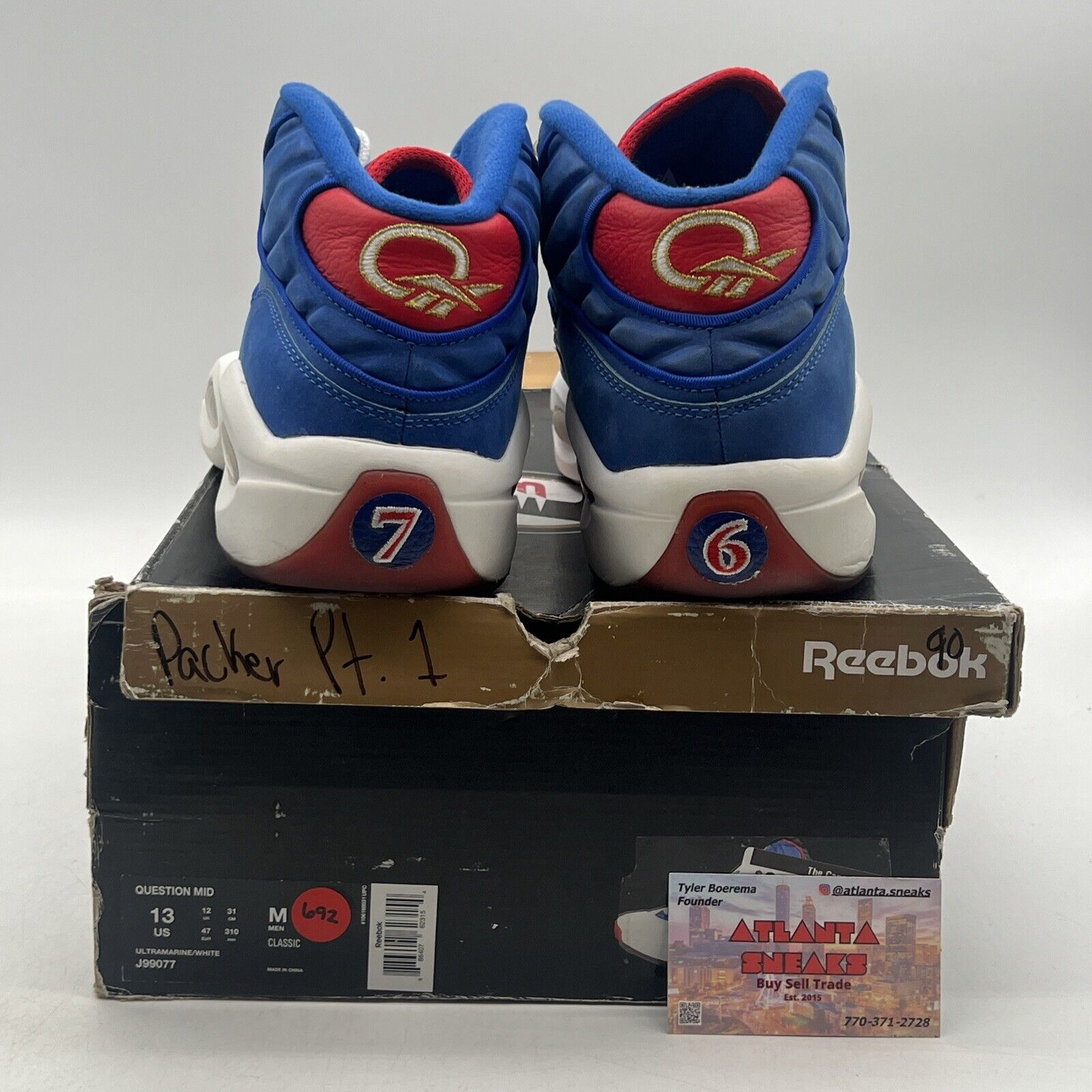 Size 13 - Reebok Question Mid Packer Shoes Blue White Red Leather (J99077)