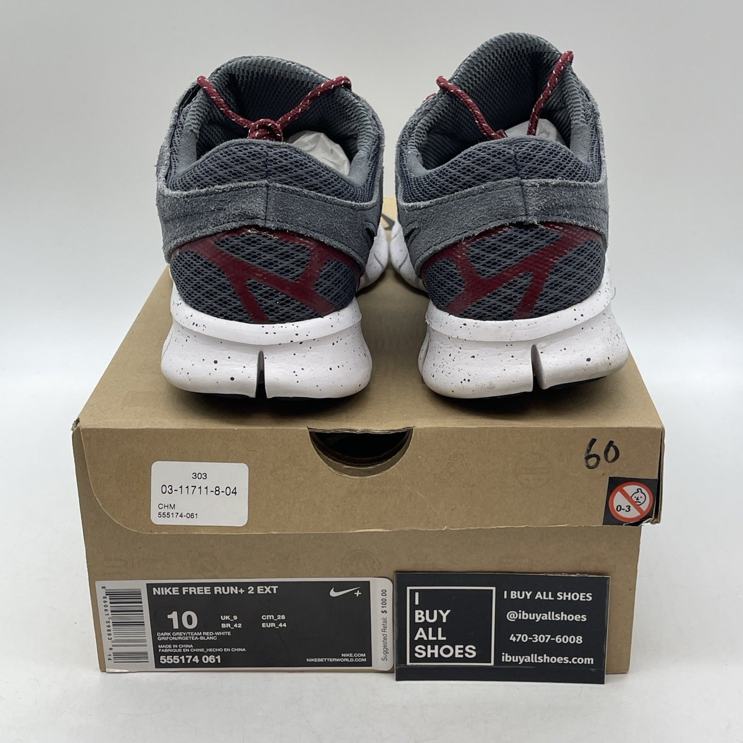 Size 10 - Nike Free Run 2 gray and crimsom red (555174-061)