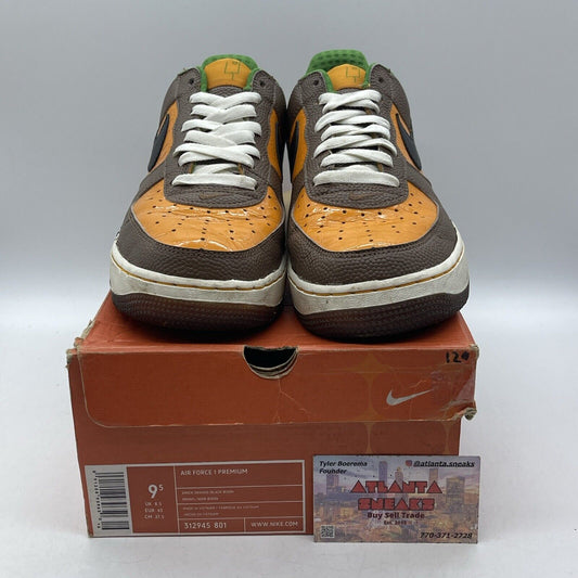 Size 9.5 - Nike Air Force 1 Premium Super Bowl Brown Black Leather (312945-801)