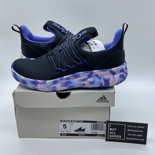 Size 5Y - Adidas Lite Racer Adapt 7.0 Shoes Black Purple Suede  (IH7850)