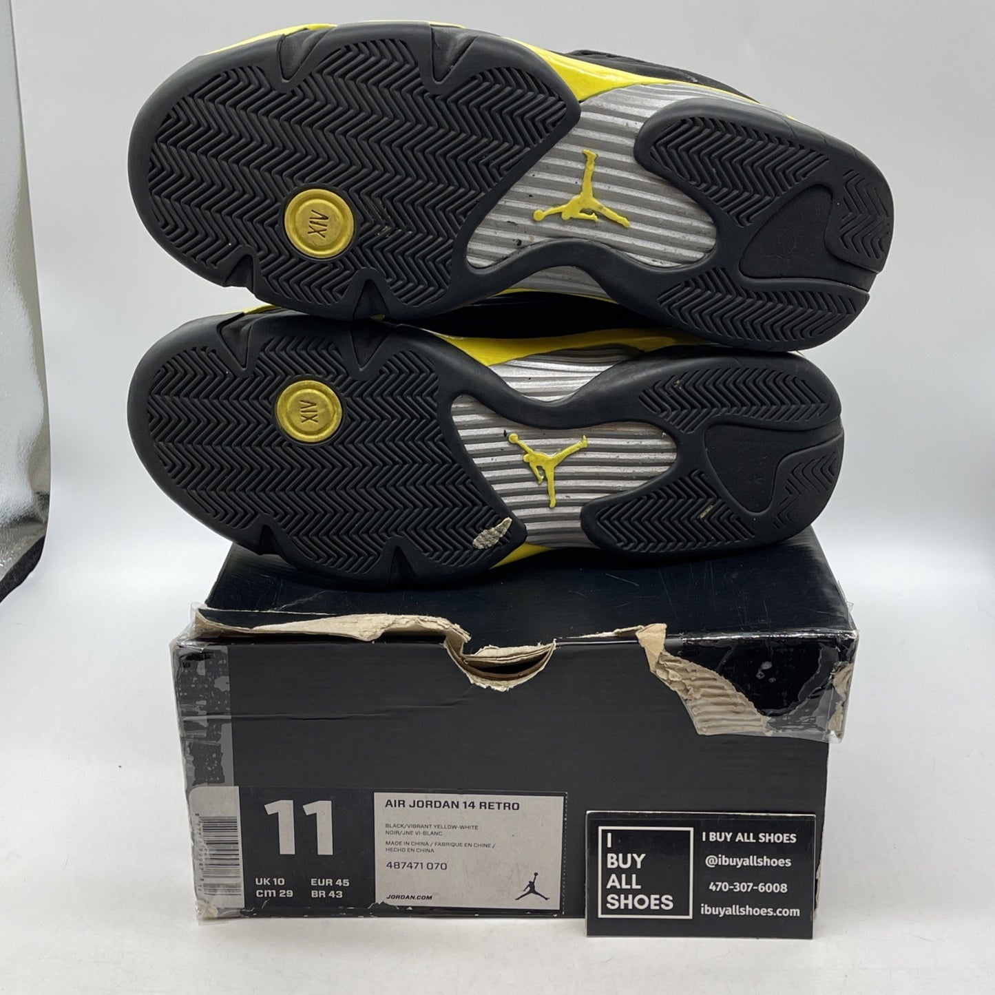 Size 11 - Air Jordan 14 Retro Thunder Black Yellow Suede (487471-070)