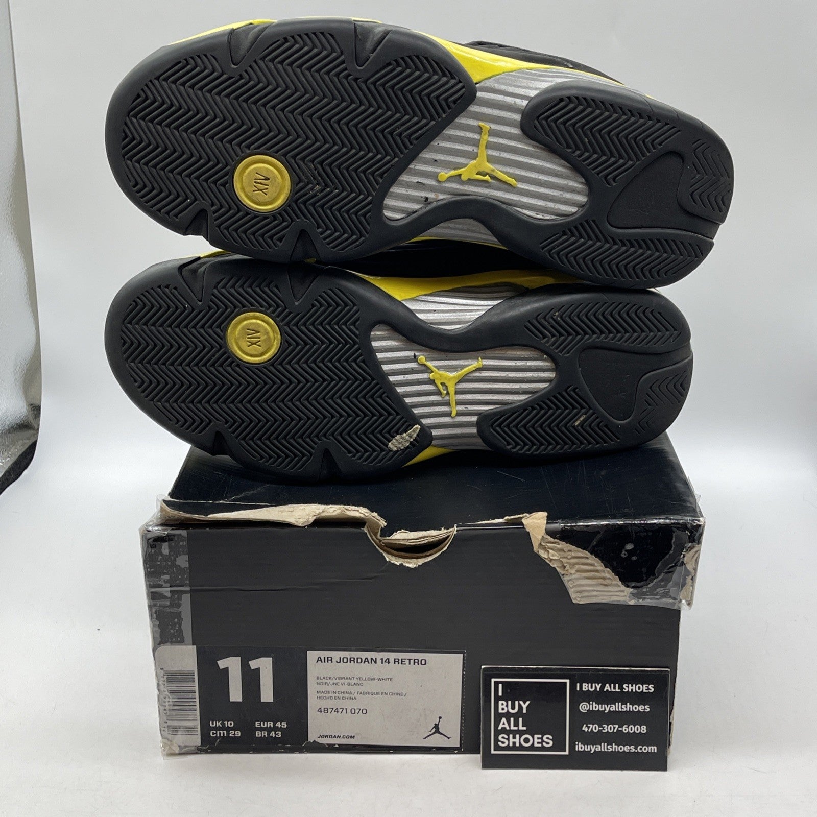 Size 11 - Air Jordan 14 Retro Thunder Black Yellow Suede (487471-070)