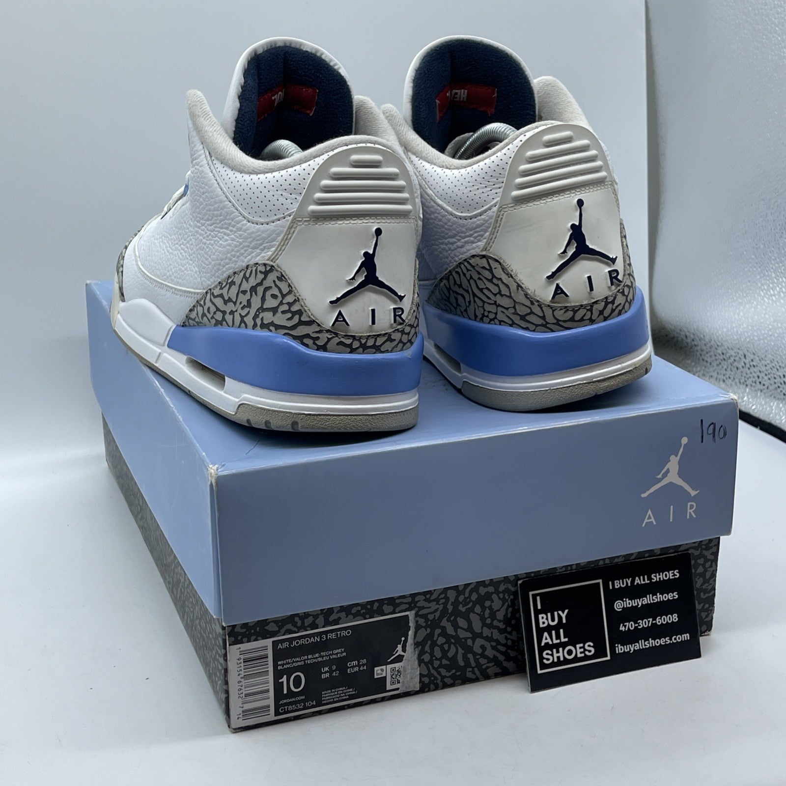 Size 10 - Jordan 3 Retro Mid UNC Blue White Grey Suede Leather (CT8532-104)