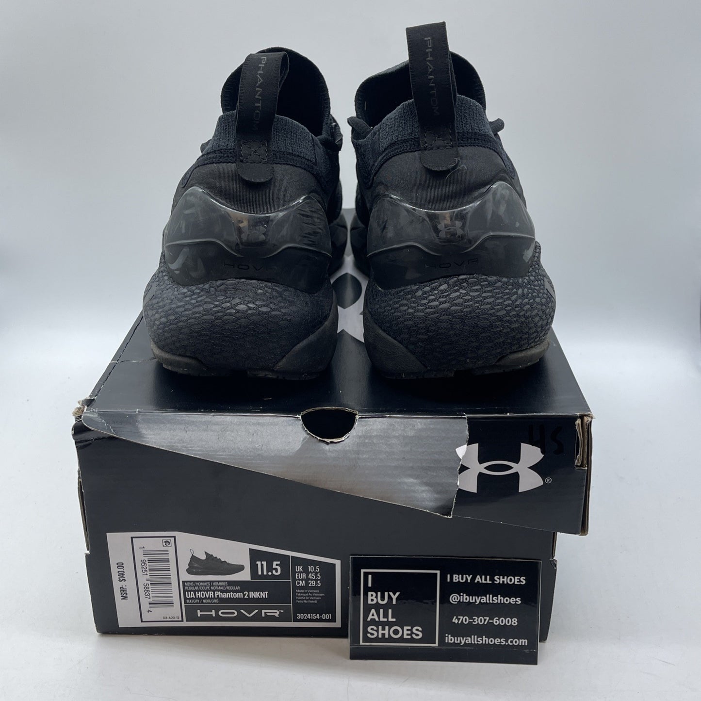 Size 11.5 - Under Armour HOVR Phantom 2 IntelliKnit Black Suede (3024154-001)