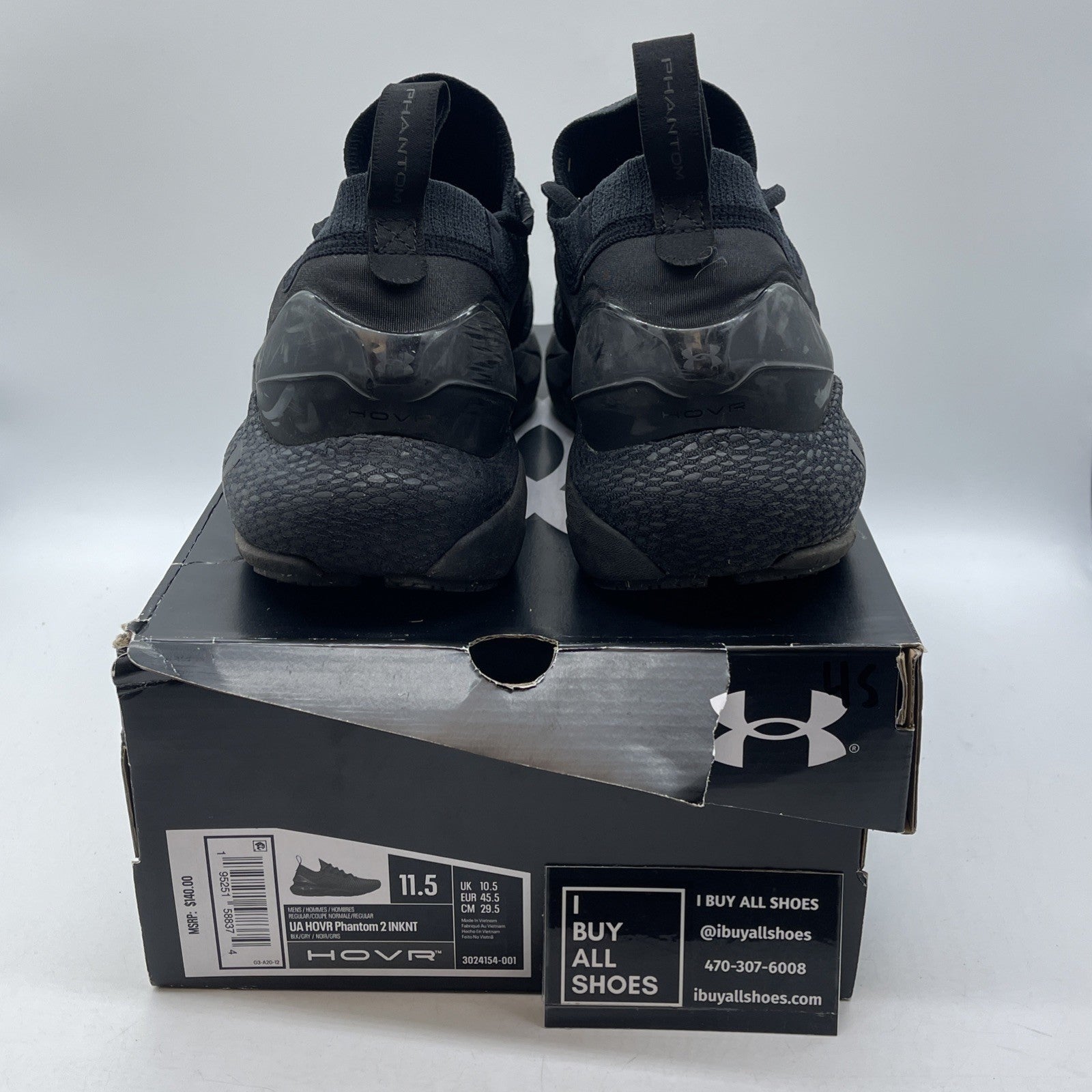 Size 11.5 - Under Armour HOVR Phantom 2 IntelliKnit Black Suede (3024154-001)