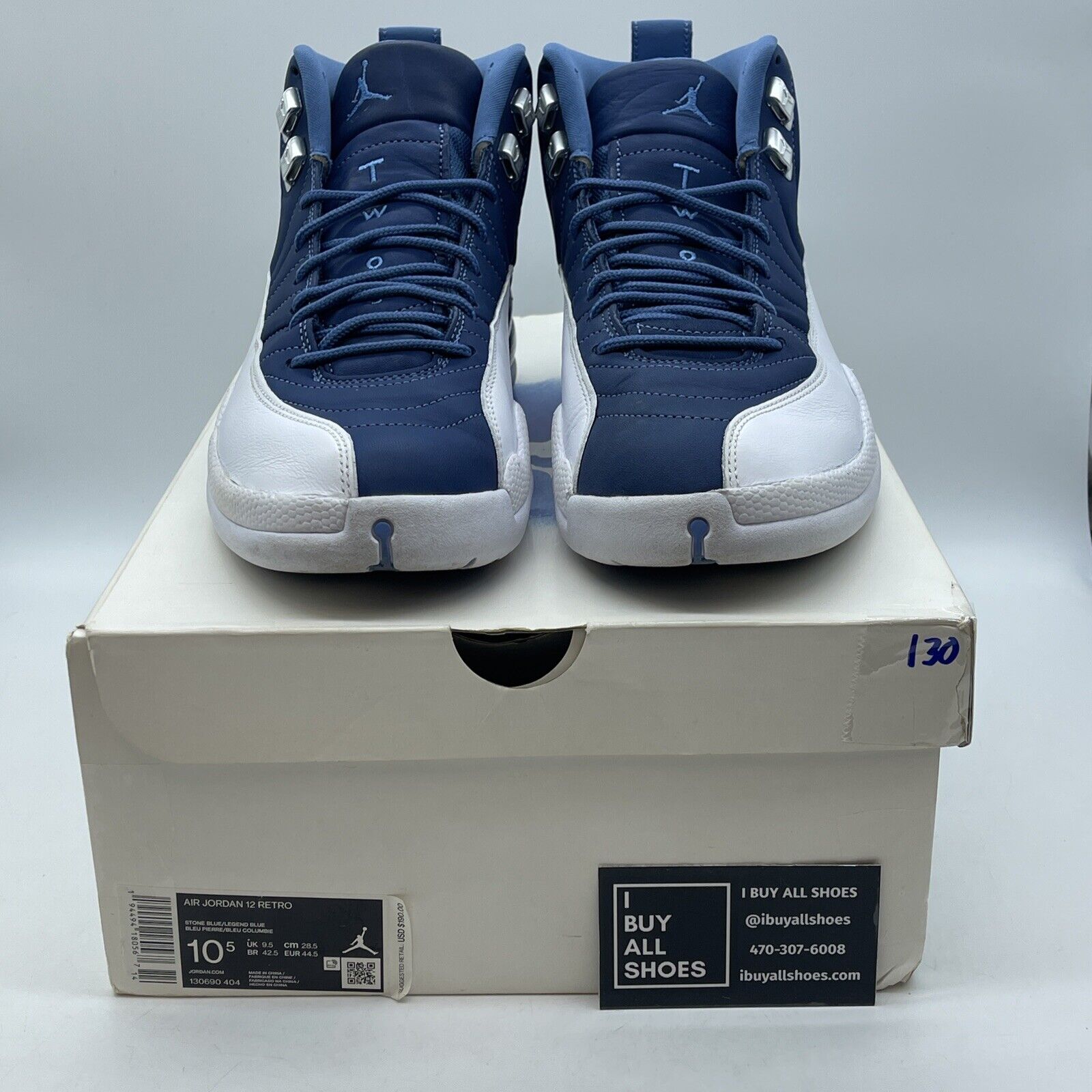 Size 10.5 - Jordan 12 Retro Indigo Blue Silver White Leather (130690-404)
