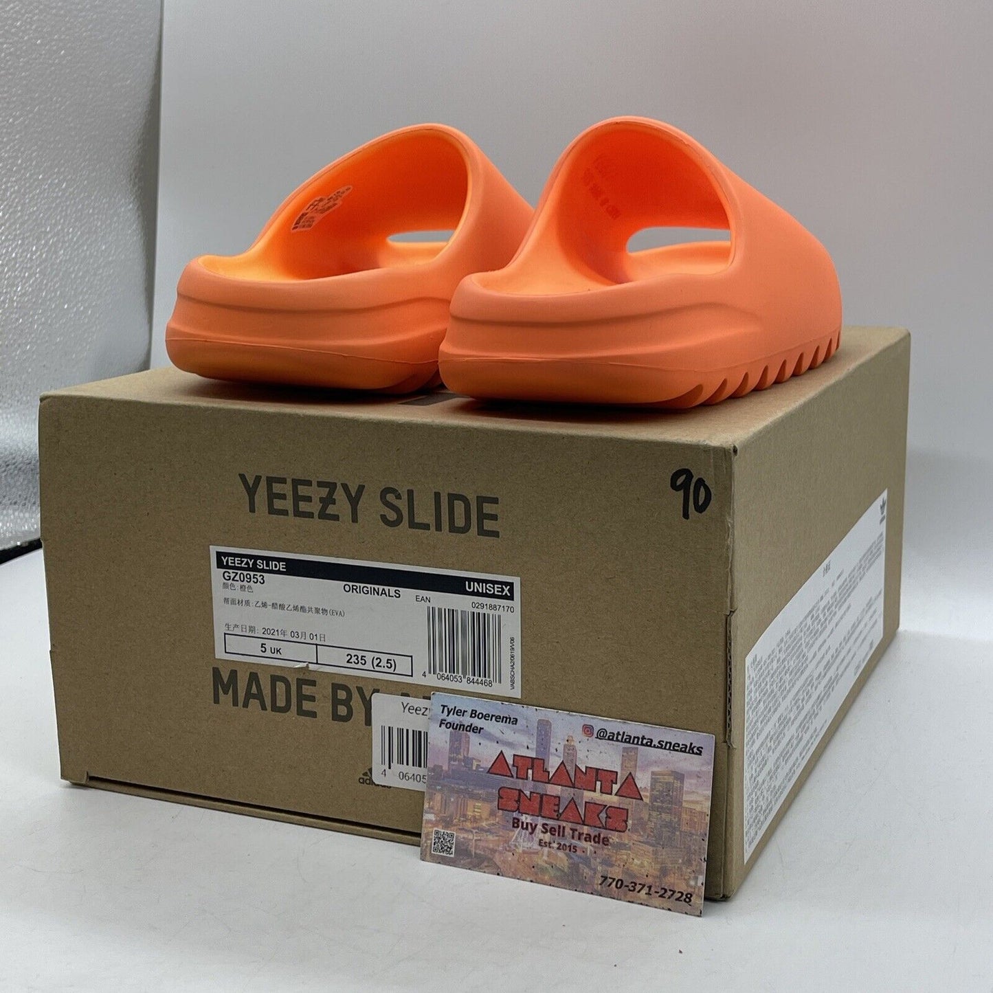 Size 5 - Yeezy Slide Sandals Men's Size 7 Enflame Orange Leather (GZ0953)