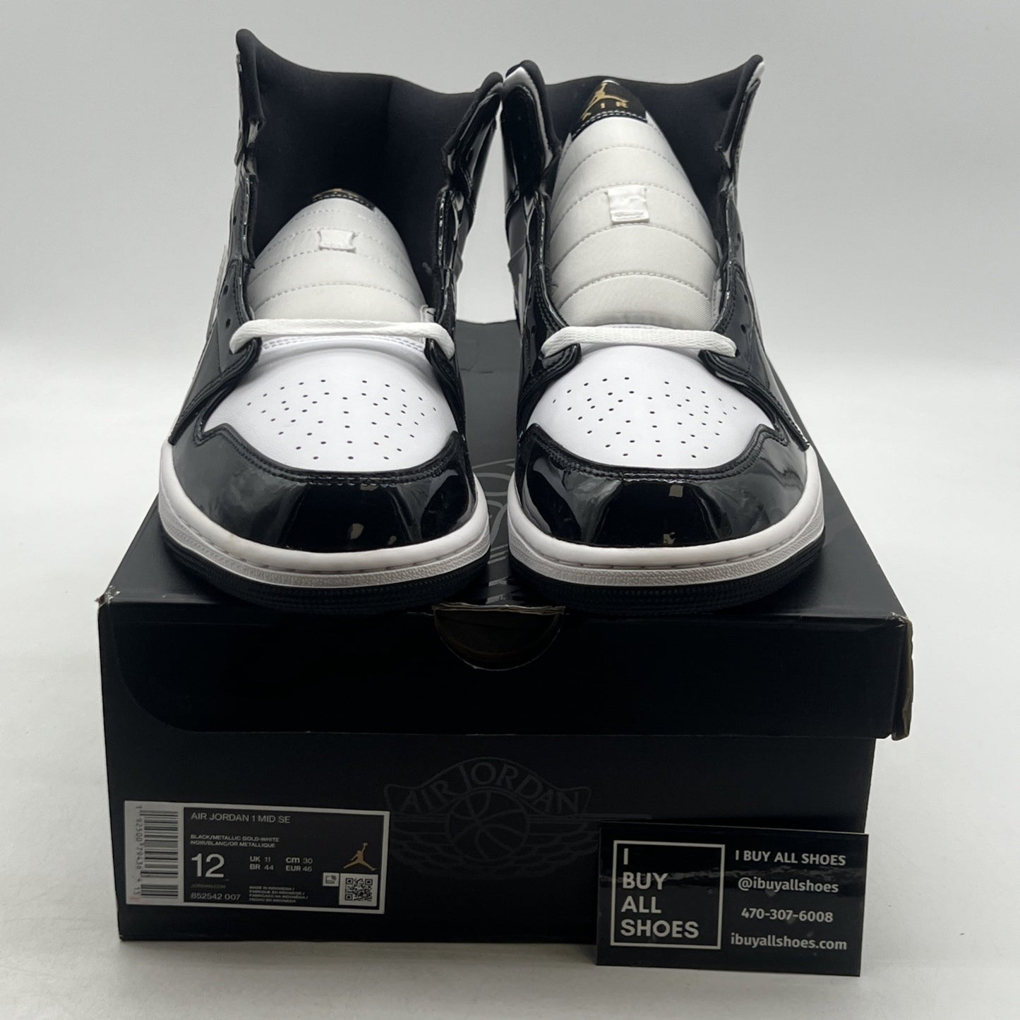 Size 12 - Air Jordan 1 Mid SE Patent Black Gold (852542-007)
