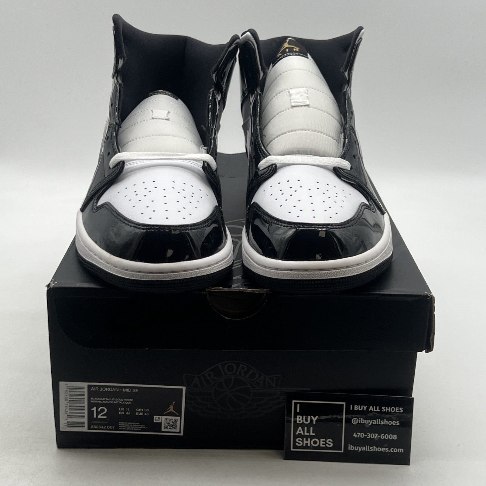 Size 12 - Air Jordan 1 Mid SE Patent Black Gold (852542-007)