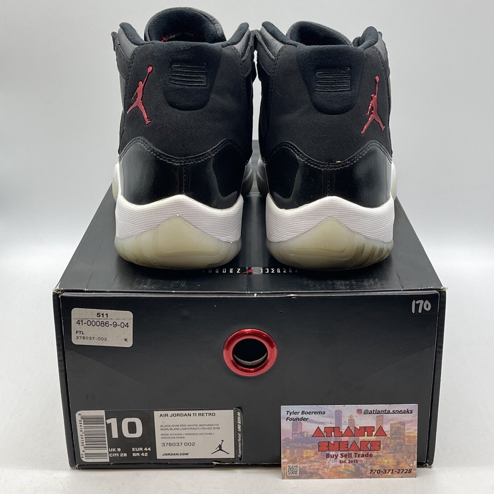 Size 10 - Jordan 11 Retro 72-10 2015 Black Red White Leather (378037-002)