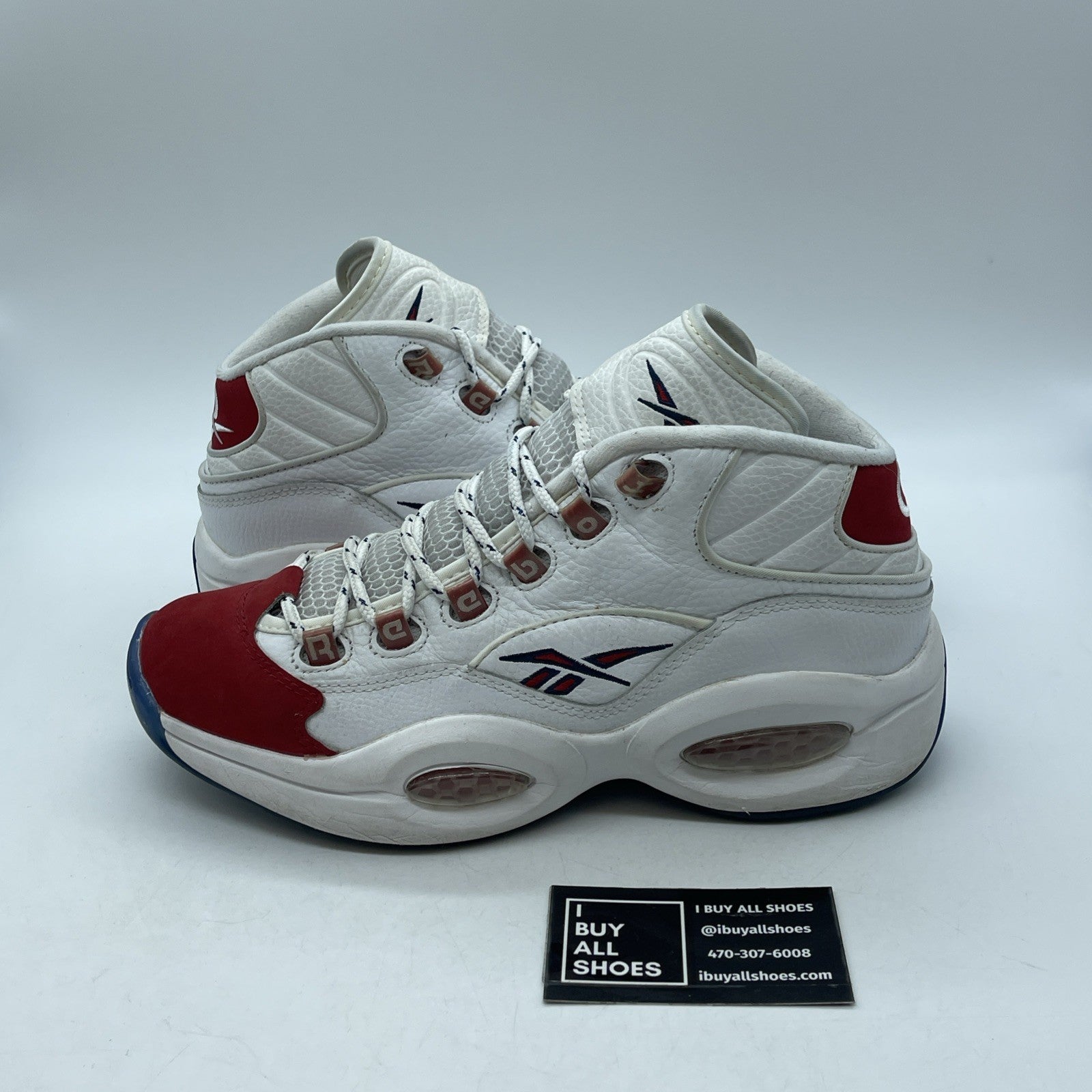 Size 9 - Reebok Question OG 2020 Mid Red Toe White Suede Leather (FY1018)