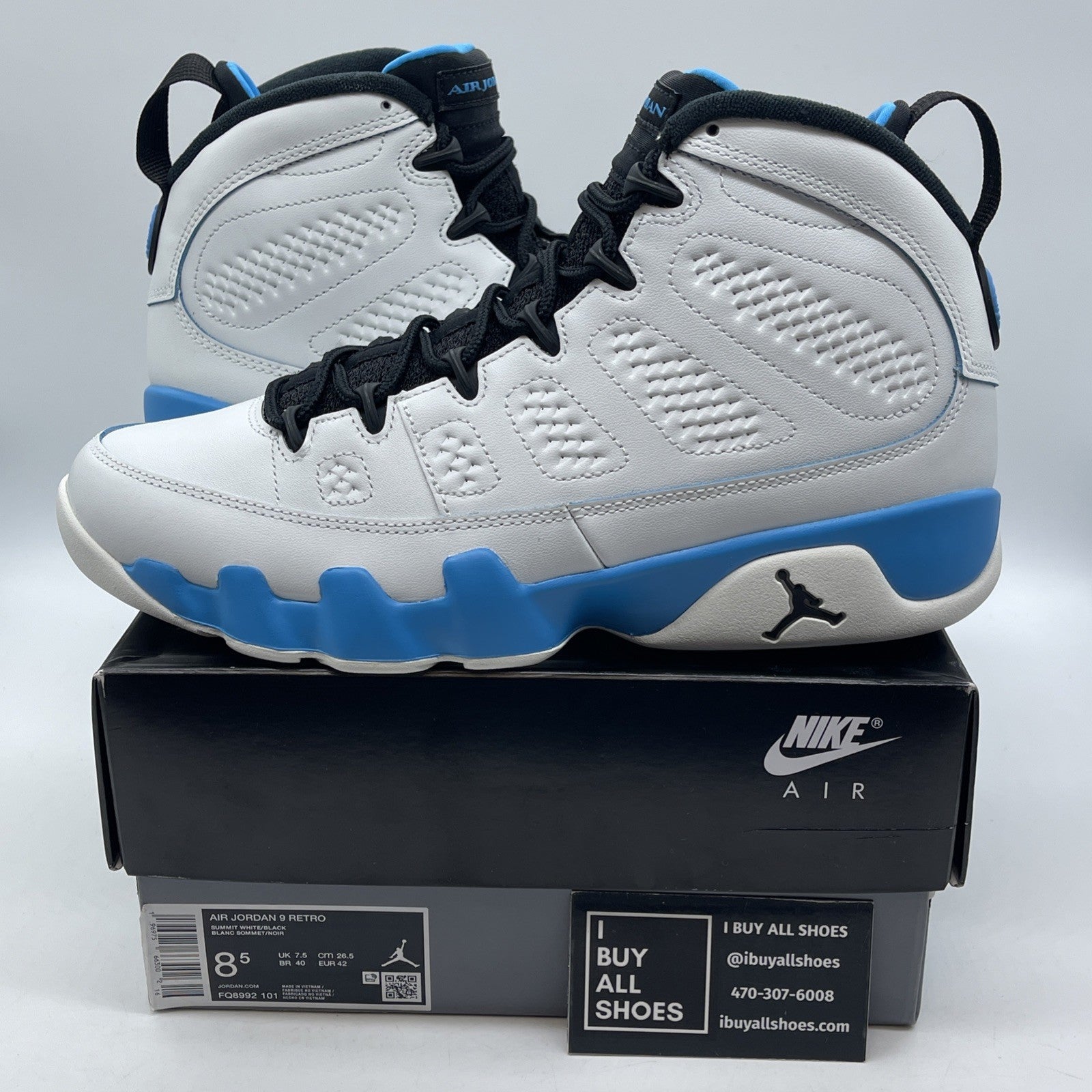 Size 8.5 - Air Jordan 9 Retro 2024 Powder Blue White Leather (FQ8992-101)