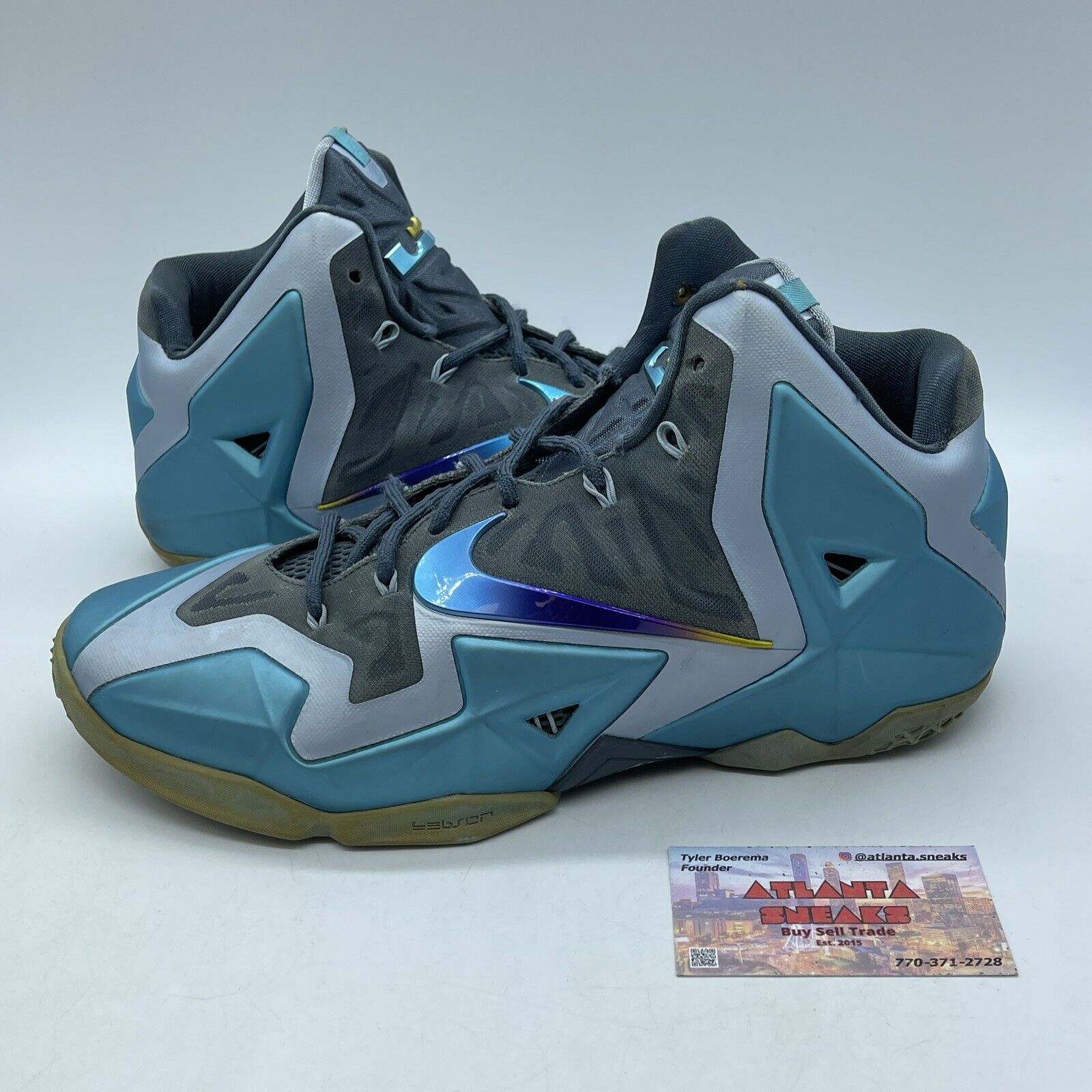 Size 11.5 - Nike LeBron 11 Armory Slate Blue Grey Black Suede (616175-401)