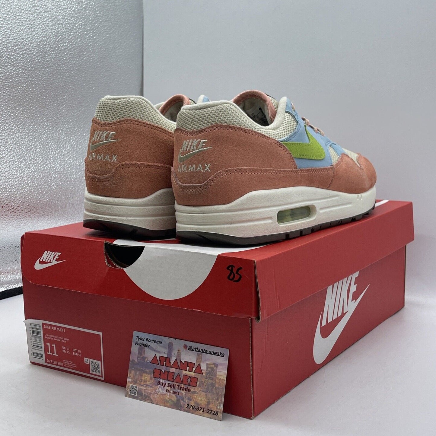 Size 11 - Nike Air Max 1 Light Madder Root White Pink Blue Suede (DV3196-800)